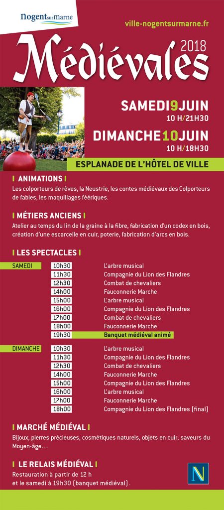 Médiévales 2018 Nogent-sur-Marne programme